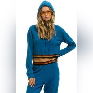 Aviator Nation Logo Stripe Crop Pullover Hooded